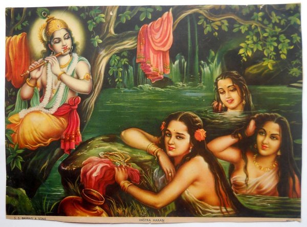 Vastra Haran, Krishna and Gopis - Vintage Print.JPG
